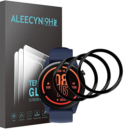 ALEECYN (3 Piezas) Watch Protector de Pantalla Compatible con Xiaomi Mi Watch,ntiarañazos,Antihuellas,9H Dureza,Sin Burbujas,3D Cobertura Completa,Protector de pantalla suave HD