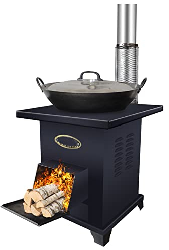 YYUINU Estufa de leña Grande, Estufa de leña de Hierro Fundido, Calentador de Chimenea, con Olla de Hierro, para calefacción Interior y Exterior, Cocina Diaria, Camping al Aire Libre,Fixed