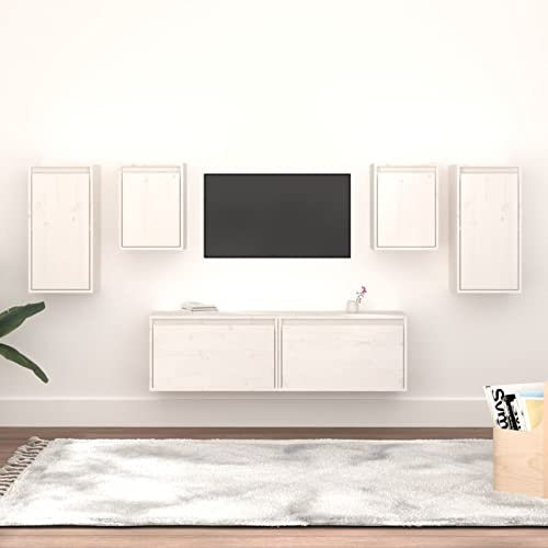 Goliraya Meubles TV Mural Armoires Suspendues Armoires Flottantes pour TV Meuble de Salon Bois Massif de pin 6 pcs