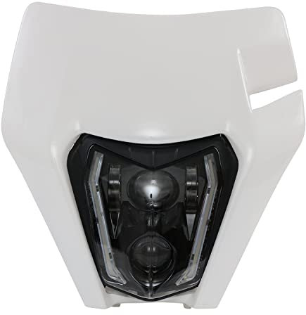 JFG RACING Motorrad Scheinwerfer,E24 Tagfahrlicht Motorrad Lichtmaske LED für SX SXF XC XCF XCW EXC EXC SMC SMCR Dirt Bike Motocross Enduro Supermoto-Weiß