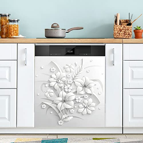 Couvercle magnétique pour lave-vaisselle - Bouquet de fleurs blanches - Pour porte de réfrigérateur