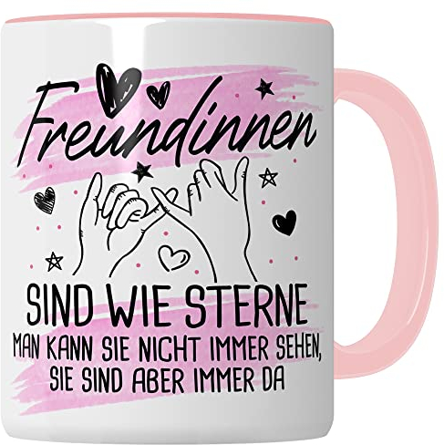 Freundin Tasse Freundinnen Kaffeetasse Freundschaft Kaffee-Becher Frauen Beste Freundin Geschenk-Idee Sterne immer da (Weiß/Rosa)