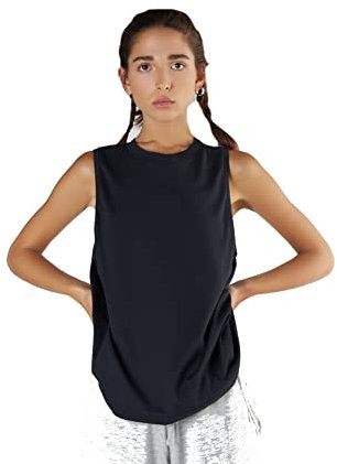Damen Top Bio-Baumwolle Tanktop Tencel Modal T-Shirt 1211-(Schwarz, S)