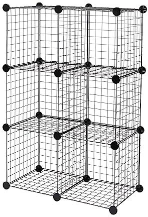 Amazon Basics Estantes apilables de rejilla de alambre compuestos por 6 cubos, 66 x 32 x 96.5 cm, color negro