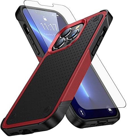 Asuwish Phone Case for iPhone 11 6.1 with Tempered Glass Screen Protector Cover and Rugged Cell Accessories Protective Dual Layer Hybrid iphone11case iPhone11 i Phone11 11s XI 11R Women Men Red+Black