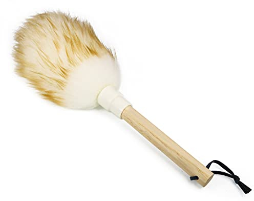 Plumero de lana de cordero con mango de madera maciza y cordón, plumero antiestático, 38 cm de largo, para limpiar ventiladores de techo, cortinas, pantallas de ordenador, estanterías, etc.