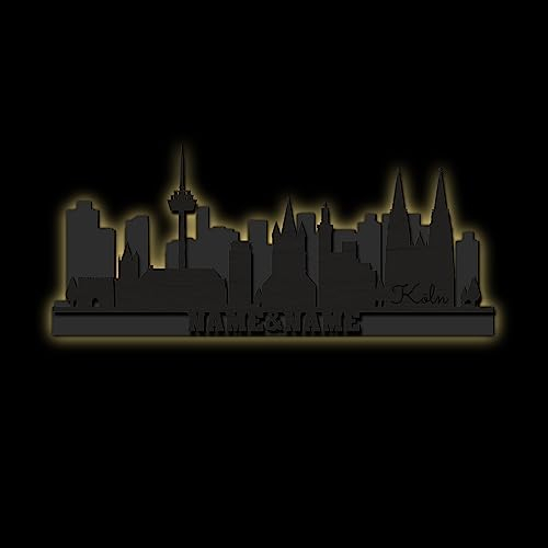 Namofactur Skyline Stadtsilhouette LED Wanddeko beleuchtet | Individuell Personaliert | Wähle aus 3 Größen (Köln)
