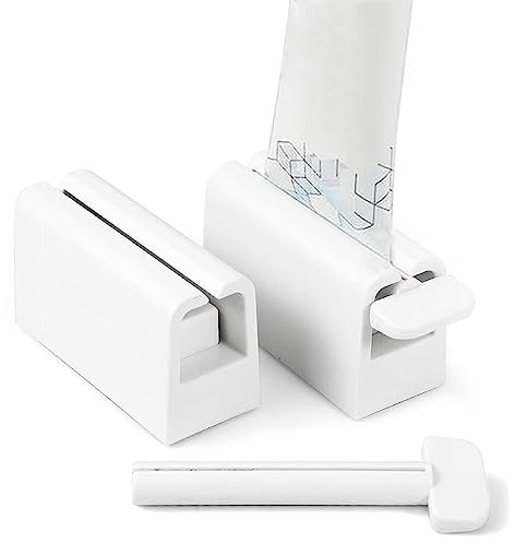 Cisixin Essoreur de Dentifrice 2 pièces, Gobelet pour Tube de Dentifrice Support d'essoreur de Dentifrice Pivotant Distributeur de Dentifrice pour Salle de Bain