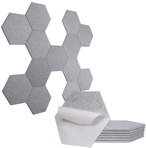 Panneaux acoustiques Hexagonal Autocollante, Lot de 12 Mousse Acoustique Haute Densit 230 kg/m³, 30x26x1cm Mousse Anti Bruit pour Mural, Studios d'enregistrement, Salles de Musique
