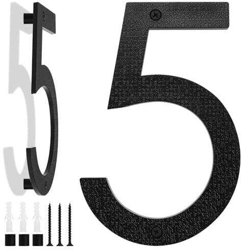 Numéro de Maison Grande Taille Noire, 20cm, Plaque Flottante de Numéro de Maison, Numéro de Rue/Porte en Plastique ABS Effet 3D pour Bureaux, Boîtes Aux Lettres, Garages (Numéro 5)