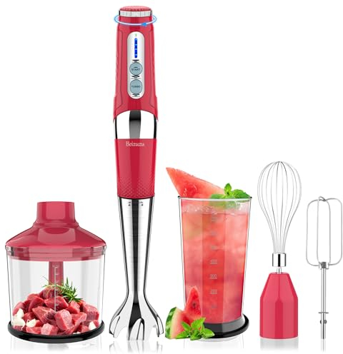 Frullatore ad immersione senza fili: frullatore a immersione ricaricabile 4 in 1, 21 velocità e 3 angoli regolabili con tritatutto, becher, frusta, frullatore per frappè, frullati, zuppe di alimenti