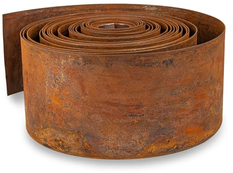 UNIGARDIA Bordura per Giardino in Acciaio Corten 5 m - Bordura per Aiuola in Metallo, Altezza 14 cm - Installazione Facile - Bordo per Prato in Ruggine, 1 Paio di Guanti Inclusi