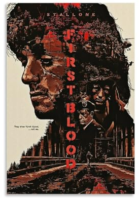 EVMILA Filmposter Rambo First Blood, dekoratives Gemälde, Leinwand-Wandposter und Kunstdruck, modernes Familienschlafzimmer-Dekor-Poster, 20 x 30 cm