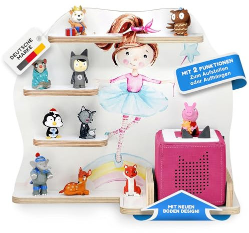stadtecken wooden shelf for music box I Suitable for the Toniebox and Tonies I Perfect Tonie storage in the children's room I For standing up or hanging up (Ballerina, with narrow bottom)