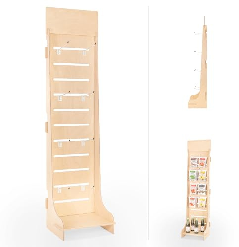 Espositore in Legno, da Terra, per Blister, 8 Ganci inclusi, H. 165 cm