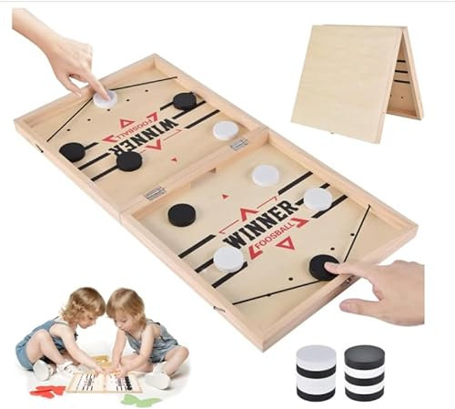 Hockey Brettspiel,Sling Puck Spiel Tischfußball-Gewinnerspiel Holz Schnell Match-Spiel Bouncing Brettspiel 2 in1 Interaktion Tischhockey Katapult Portable Schachbrett-Set Für Eltern Kind Interaktio