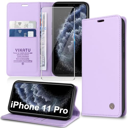 Handyhülle für iPhone 11 Pro Hülle [mit Schutzfolie][Premium PU Leder] Klapphülle Kartenfach Magnetic Ständer Flip Case Cover Etui Tasche Schutzhülle für iPhone 11 Pro 5.8“ (Purple)