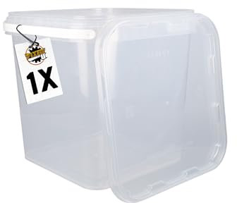 FixedByU Eimer mit Deckel 5l Transparent Eckig | Kunststoff Eimer Lebensmittelecht, luftdicht und stabil | Leer Eimer mit Griff und Deckel für Lebensmittel Chemie Waschpulver Klebstoffe geeignet