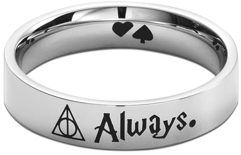 LParkin Harry Ring After All This Time Always Edelstahl Ringe für Damen Herren 5 mm Harry Fidget Ring für Wizarding World Fans Neuheit Harry Horcruxes Ringe Größe 7 8 9 10 für Paare