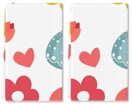 Geroclonup Ostern-Küchen-Geschirrtuch-Set, 2er-Set, Tulpen, Blumenstrauß und Eier, Handtuch, Aquarell, Trocknen, Backen, Kochen, lustige Frühlings-, Urlaubs-, Küchendekoration, 40,6 x 61 cm