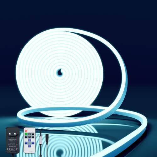 NELUX Neon LED Strip 5 Meter Eisblau Streifen Wasserdicht Lichtband Aussen Outdoor. LED Band Light Stripe Aussenbereich Blau Außen Lichtleiste. Inklusive Fernbedienung Dimmbar und Netzteil 12V