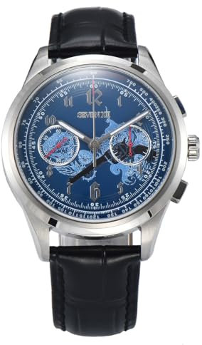 SEVEN XII Retro-Chronograph, mechanische Herrenuhr, Möwe ST1901, Uhrwerk, Handaufzug, Saphirglas, wasserdicht, klassische Armbanduhr für Herren, S002, Roségold-Blau