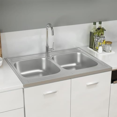 AUVYI Doppelspüle Silbern 800x600x155 mm Edelstahl Spüle ohne Unterschrank Arbeitsplatte Küche Kitchen Sink Küchenspülen Ausgussbecken Spülbecken Küchenarbeitsplatte Waschbecken