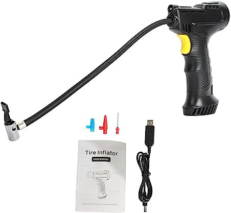 Compressore d'aria senza fili, display digitale, 120 W, batteria ricaricabile da 12 V, 150 psi, portatile, con luce LED, spegnimento automatico, 3 ugelli per pneumatici di biciclette e moto (nero)