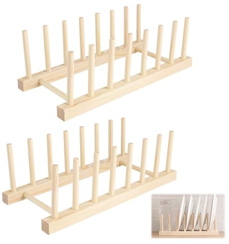 Trukafie Porta Piatti,2 Pezzi Scolapiatti Legno,Porta Piatti da Interno Mobile per Libro, Piatti, Tazze, Cd, Bicchiere per Vino