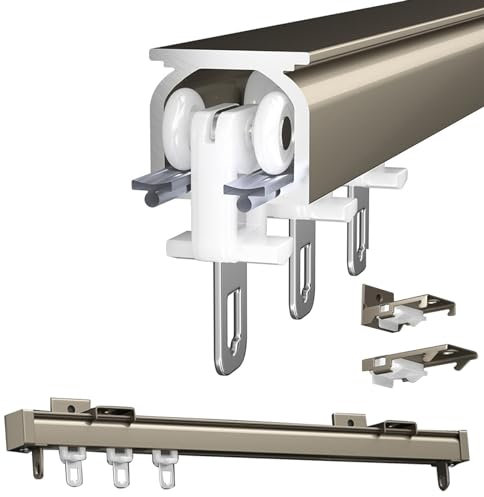 Aluminium Curtain Rail Gardinenstange Vorhang Schiene Vorhangschiene Deckenschiene Für Fenster Und Raumteiler Gardinen, 50 100 200 350 400cm Gardinenschiene(Champagne,600cm/19.7ft)