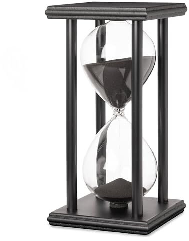 Elegant 1 Hour Sand Timer - Black Wood Frame | Decorative Hourglass for Office, Home, Coffee Table, Bookshelf, School | Durable Glass (Black)