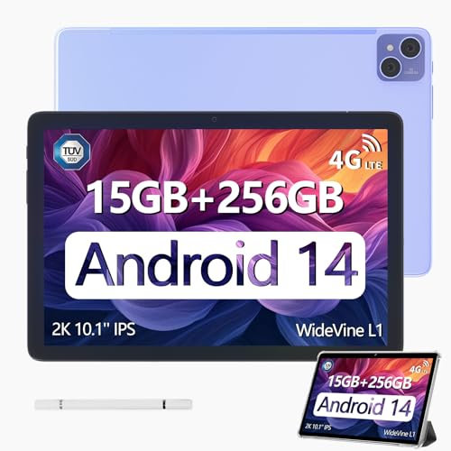 DOOGEE T10 PRO Tablet, Android Tablets, Tablet 10 Pollici, 15GB RAM + 256GB ROM/TF 1TB, PC con sim, Octa Core, 8580mAh, Dual 4G LTE, 5G WiFi, 13MP + 8MP, Widevine L1/GPS/OTG/Type-C, Viola
