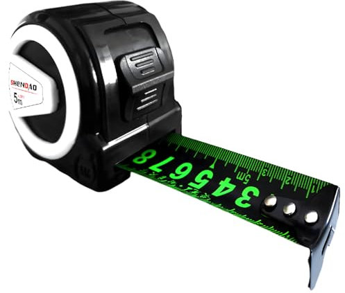 Ruban à Mesurer Fluorescent, 5M Ruban à Mesurer, Outils de Mesure Auto-Bloquants, Mesure Métrique, Ruban à Mesurer Professionnel en Acier Inoxydable pour Professionnels et Propriétaires