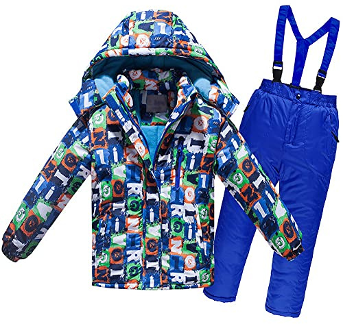 SXSHUN Skianzug Jungen Mädchen 2-teiliges Skijacke + Skihose Winddichter Wasserdichter Schneeanzug Regenjacke Schneehose für Snowboard Skifahren