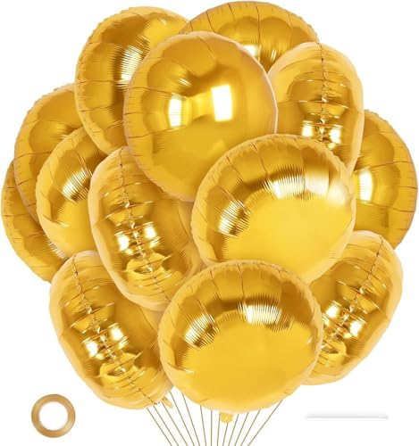 20 Piezas Globos Dorados, 18 Pulgadas Globos Redondos de Foil de Aluminio, Globos de Cumpleaños Dorados Globos Helio Redondos, Globo Dorado para Fiesta Cumpleaños Baby Shower Aniversario Decoración