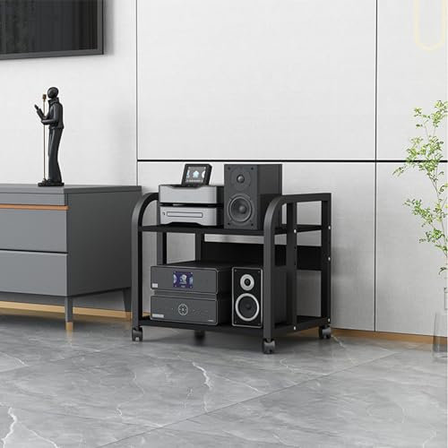 HPTHLY Beweglicher Audio-Video-Medienständer, Eck-TV-Regal aus Holz, Unterhaltungs-Stereokomponenten-Schrank, Audio-Rack, Home-Office, multifunktionales offenes Lagerregal, Medienschrank, schwarz