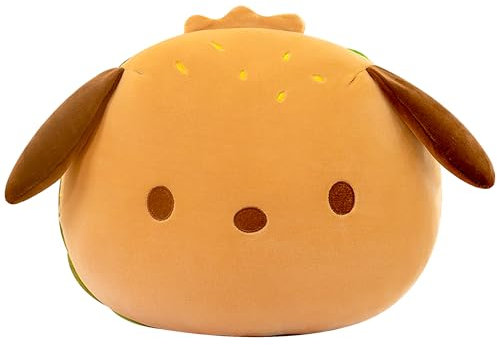 DBPBToU Hamburger Hund Kuschelkissen Kinder Kuscheltier Kissen, 25/35/40 cm Hamburger Plüschtier -Weiches Sitzkissen Rund, Squishy Plüschtier Kissen Cartoon Puppe Pillow (25CM)