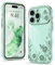 Wirvyuer for iPhone 14 Pro Max Case, Cute Floral Flower Phone Case Curly Wave Frame Shape with Luxury Gold Plated Bumper, Shockproof Raised Full Camera Protection Cover for Women Girls, Light Green