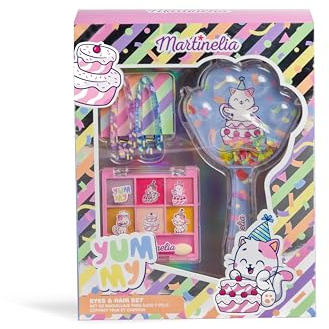 MARTINELIA - Cofanetto trucco occhi e capelli per bambini - Palette di 6 ombretti + 2 fermagli + 1 spazzola per capelli - Trucco bambino - Regalo ragazza - a partire dai 3 anni
