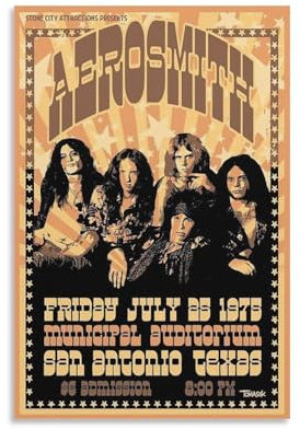 JOPJDKSN Aerosmith Konzert-Poster, Texas, 1975, Retro-Fashion-Poster, dekoratives Gemälde, Leinwand, Wandkunst, Wohnzimmer-Poster, Schlafzimmer, Gemälde, Wohnzimmer, Klassenzimmer, Fitnessraum, 40 x