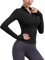 iWoo Funktionsshirt Damen Langarm Sportshirt Autmungsaktiv Laufshirt Damen Gym Top Sport T-Shirt Half Zip Sweatshirt Running Shirt Schwarz M