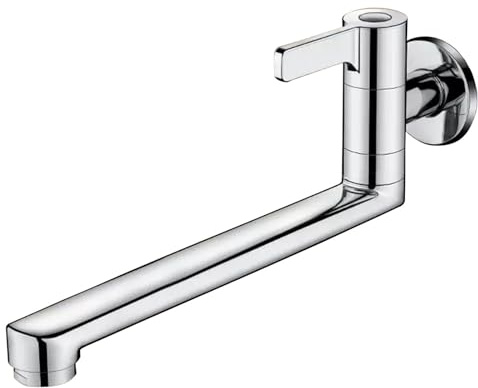 SXWYLZ Wasserhahn für Waschbecken Nur Kaltwasser Kaltwasserhahn Wand Messing Wasserhahn 1/2 Zoll Kaltwasser Wandmontage Kaltwasserhahn Wand Messing Waschtischarmatur,Chromfarbe,25Cm