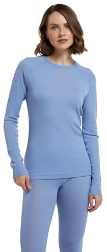 Mountain Warehouse Merino Womens Base Layer Top - Lightweight, Antibacterial & Breathable Ladies T Shirt - for Travel, Hiking, Camping, Skiing, Snowboard Blue Women's Size 6