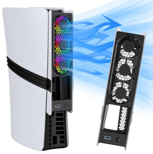 Ventilador para PS5 Slim/ PS5 Pro, Ventilador de Refrigeración para PS5 Pro/ PS5 Slim con luz LED & Detección automática de temperatura, Refrigeracion para PS5 Pro/Slim Disc y Digital Ediciones