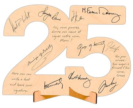 CUBIBOO ART Número de Madera Bodas de Plata 25 Aniversario con Soporte - Regalos 25 Aniversario de Boda - Tarjeta Felicitación Cumpleaños