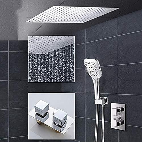 2-Wege-Thermostat-Duscharmatur-Set, ultradünner Regenduschkopf, 3-Wege-Handbrause, Einhebel-Thermostatmischbatterie, 16 Zoll komplettes Set, 8 Zoll komplettes Set, für Badezimmer (8 Zoll kom