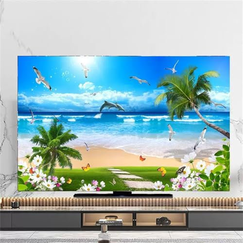 Hixingo TV Abdeckung Staubschutzhülle, 3D Delfin Muster Schutzhülle Fernseher 32-80inch Universal Fernsehabdeckung Multifunktional (Meereswellen,75inch)