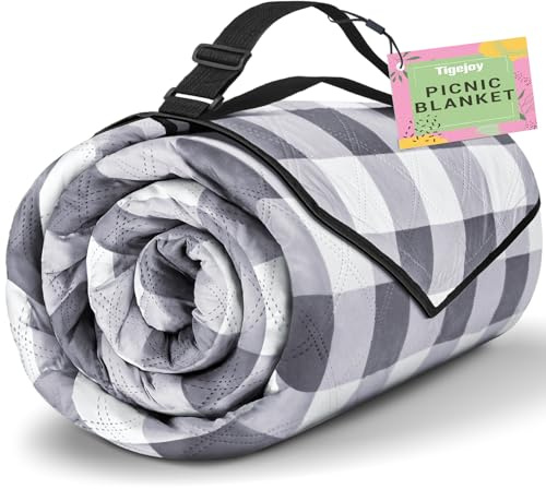 TigeJoy Extra große Picknickdecke, wasserdicht, Stranddecke, 203 x 206 cm | Outdoor-Picknickmatte, sanddicht, für Park, Strand, Gras, Reisen, Wandern, Camping-Essentials, Gingham-Picknickdecke, faltbar