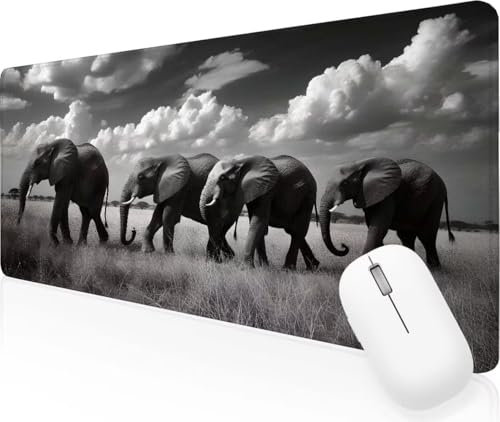 Tapis de Souris Animal Éléphant Tapis de Souris XXL 900x400x3mm Speed Gaming Mouse Pad, avec Coutures sur Les Bords Base Ant-Dérapage, étanche, Antidérapant pour Tous Types de Mouse et Claviers J-95
