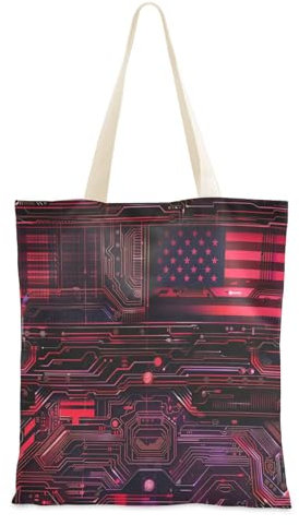 Amooorous A4th Of Juli Independence Day Laptoptasche aus Segeltuch mit Griffen, Tragetasche, Alltagstasche für den Alltag, Bolsa de Lona, Rot, Unabhängigkeitstag, A4. Juli, Rot, 1 Size